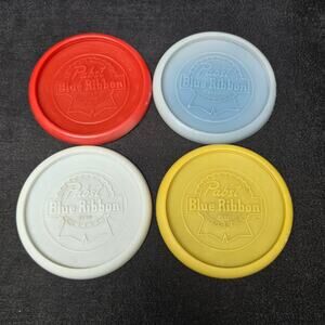 Vintage PBR Pabst Blue Ribbon Rare Plastic Bar Coasters Set of 4 Beer / Soda